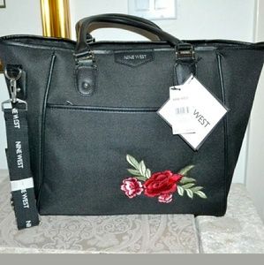 NINE WEST Checkin Tote Handbag ~ embroidered rose